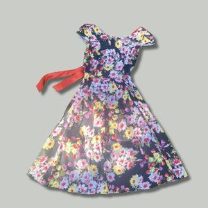 Modcloth Hearts and Roses US 10 black swing party dress with ribbons and flowers